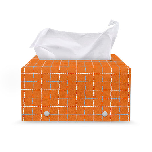 Orange Tattersall Pattern Print Leather Tissue Box Cover