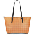 Orange Tattersall Pattern Print Leather Tote Bag With Zipper