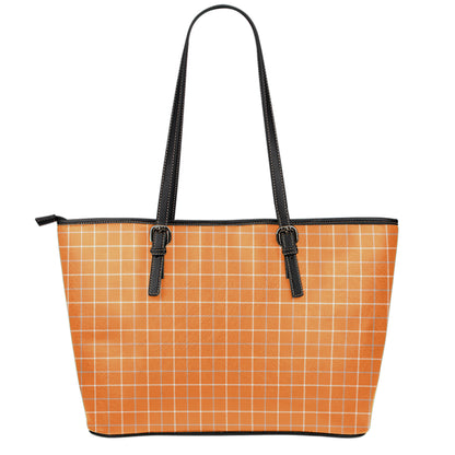 Orange Tattersall Pattern Print Leather Tote Bag