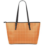 Orange Tattersall Pattern Print Leather Tote Bag