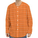 Orange Tattersall Pattern Print Long Sleeve Baseball Jersey