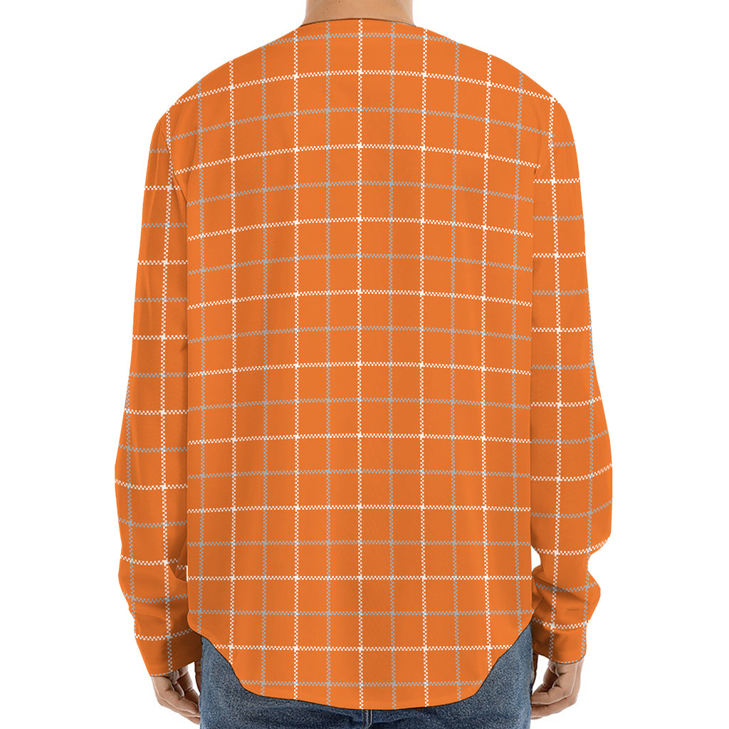 Orange Tattersall Pattern Print Long Sleeve Baseball Jersey