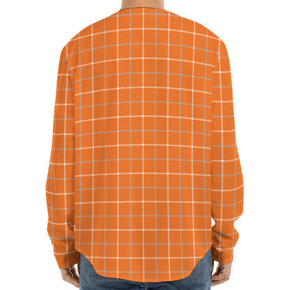 Orange Tattersall Pattern Print Long Sleeve Baseball Jersey