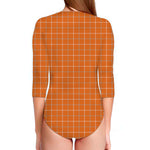 Orange Tattersall Pattern Print Long Sleeve Swimsuit