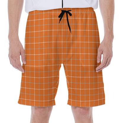 Orange Tattersall Pattern Print Men's Beach Shorts
