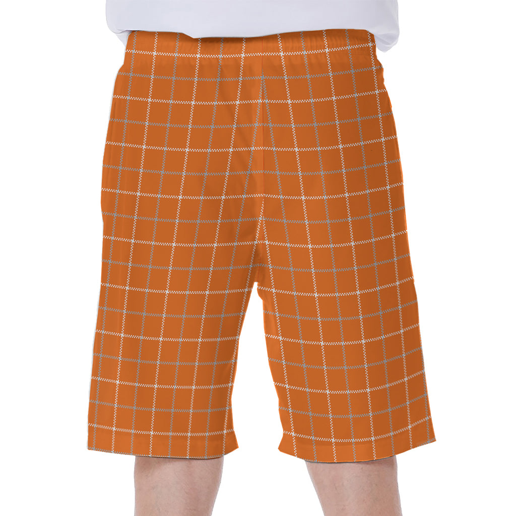 Orange Tattersall Pattern Print Men's Beach Shorts
