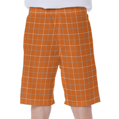 Orange Tattersall Pattern Print Men's Beach Shorts