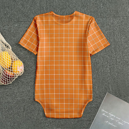 Orange Tattersall Pattern Print Men's Bodysuit