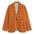 Orange Tattersall Pattern Print Men's Cotton Blazer