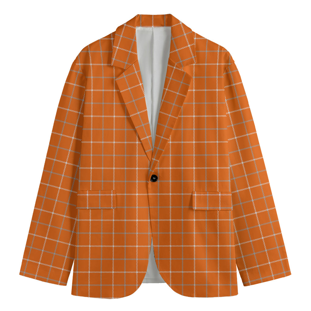 Orange Tattersall Pattern Print Men's Cotton Blazer