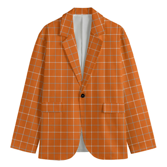 Orange Tattersall Pattern Print Men's Cotton Blazer