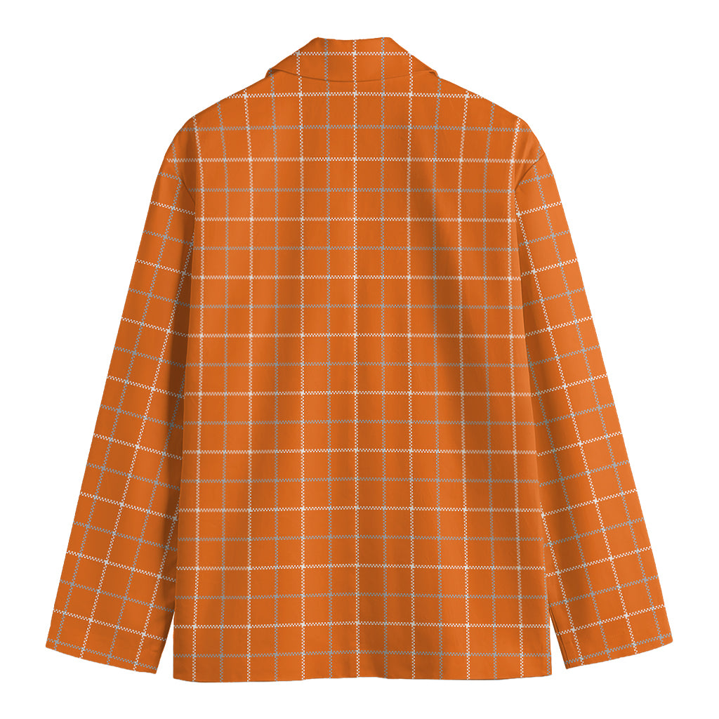 Orange Tattersall Pattern Print Men's Cotton Blazer