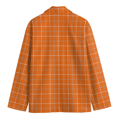 Orange Tattersall Pattern Print Men's Cotton Blazer