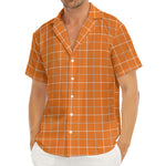 Orange Tattersall Pattern Print Men's Deep V-Neck Shirt