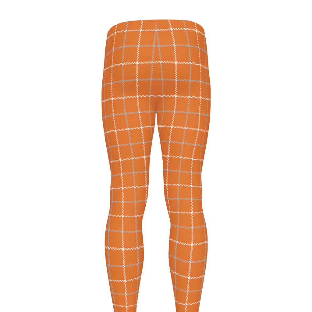 Orange Tattersall Pattern Print Men's leggings