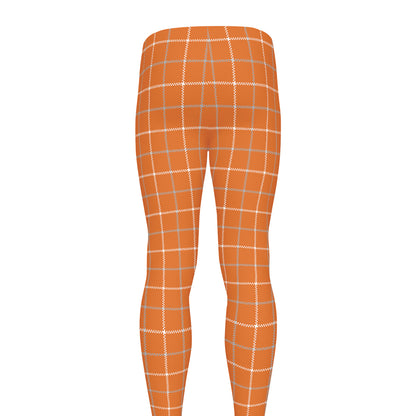 Orange Tattersall Pattern Print Men's leggings