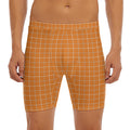 Orange Tattersall Pattern Print Men's Long Boxer Briefs