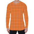 Orange Tattersall Pattern Print Men's Long Sleeve T-Shirt