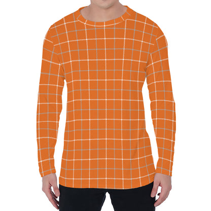 Orange Tattersall Pattern Print Men's Long Sleeve T-Shirt