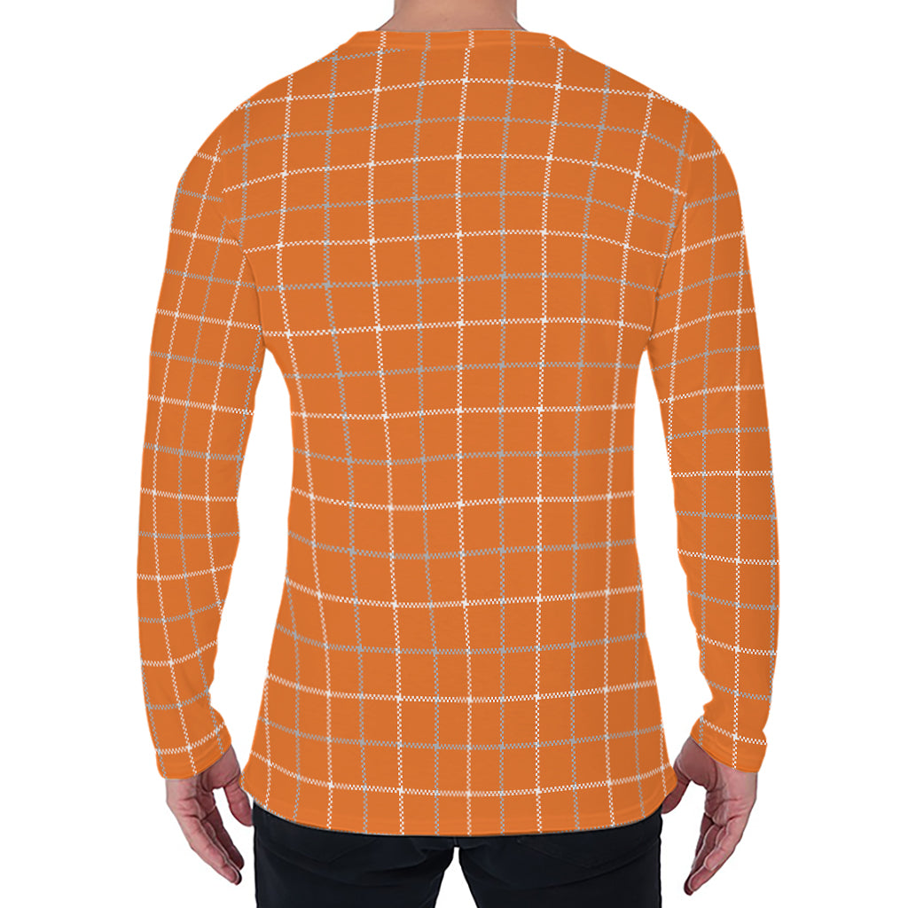 Orange Tattersall Pattern Print Men's Long Sleeve T-Shirt