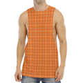 Orange Tattersall Pattern Print Men's Muscle Tank Top
