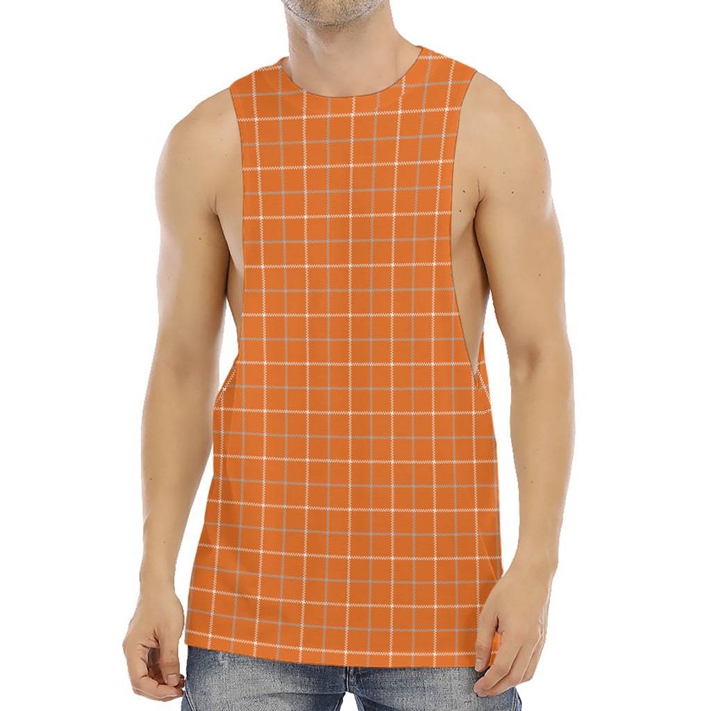 Orange Tattersall Pattern Print Men's Muscle Tank Top