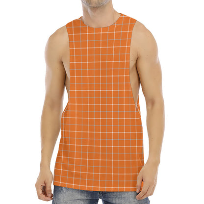 Orange Tattersall Pattern Print Men's Muscle Tank Top