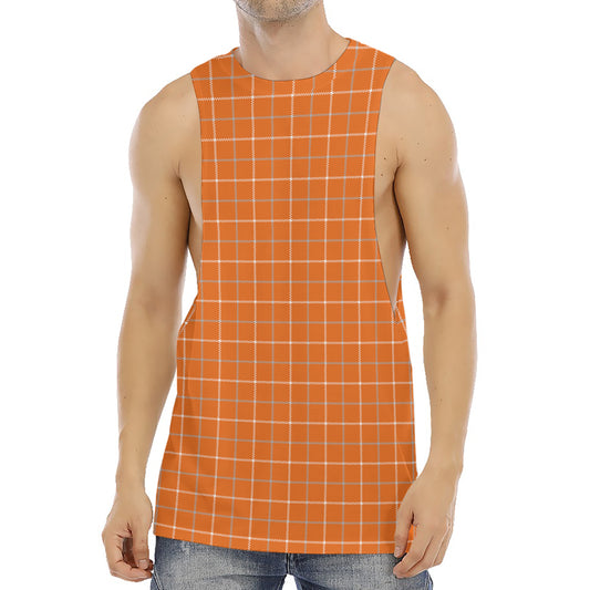 Orange Tattersall Pattern Print Men's Muscle Tank Top
