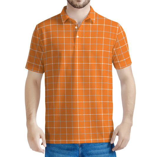Orange Tattersall Pattern Print Men's Polo Shirt