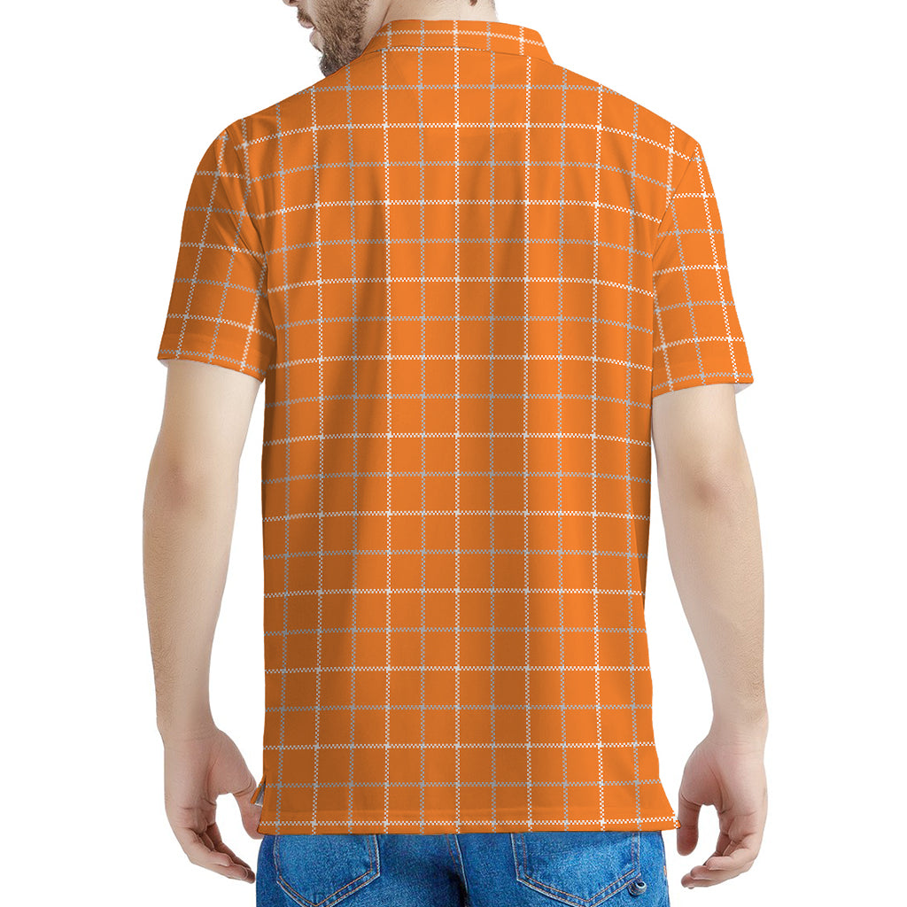 Orange Tattersall Pattern Print Men's Polo Shirt