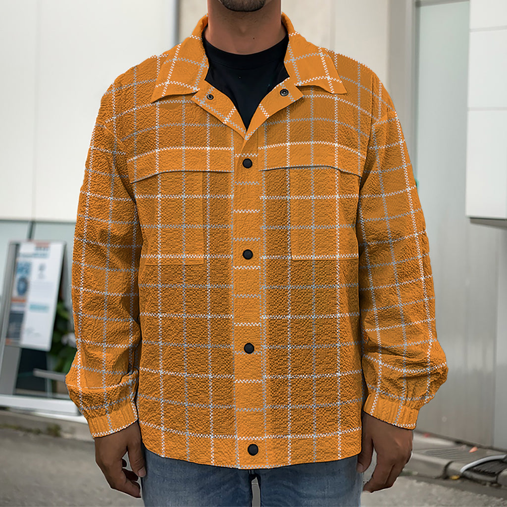 Orange Tattersall Pattern Print Men's Shirt Jacket