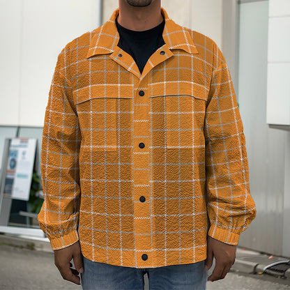 Orange Tattersall Pattern Print Men's Shirt Jacket