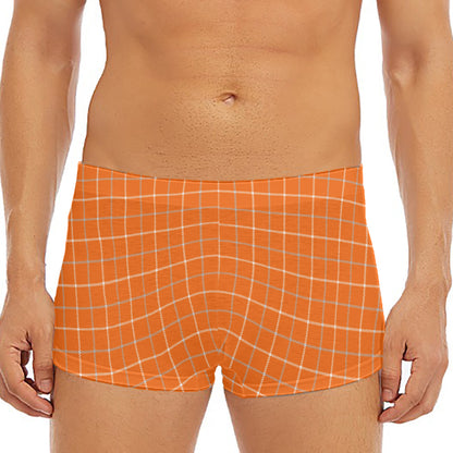 Orange Tattersall Pattern Print Men's Short Boxer Briefs