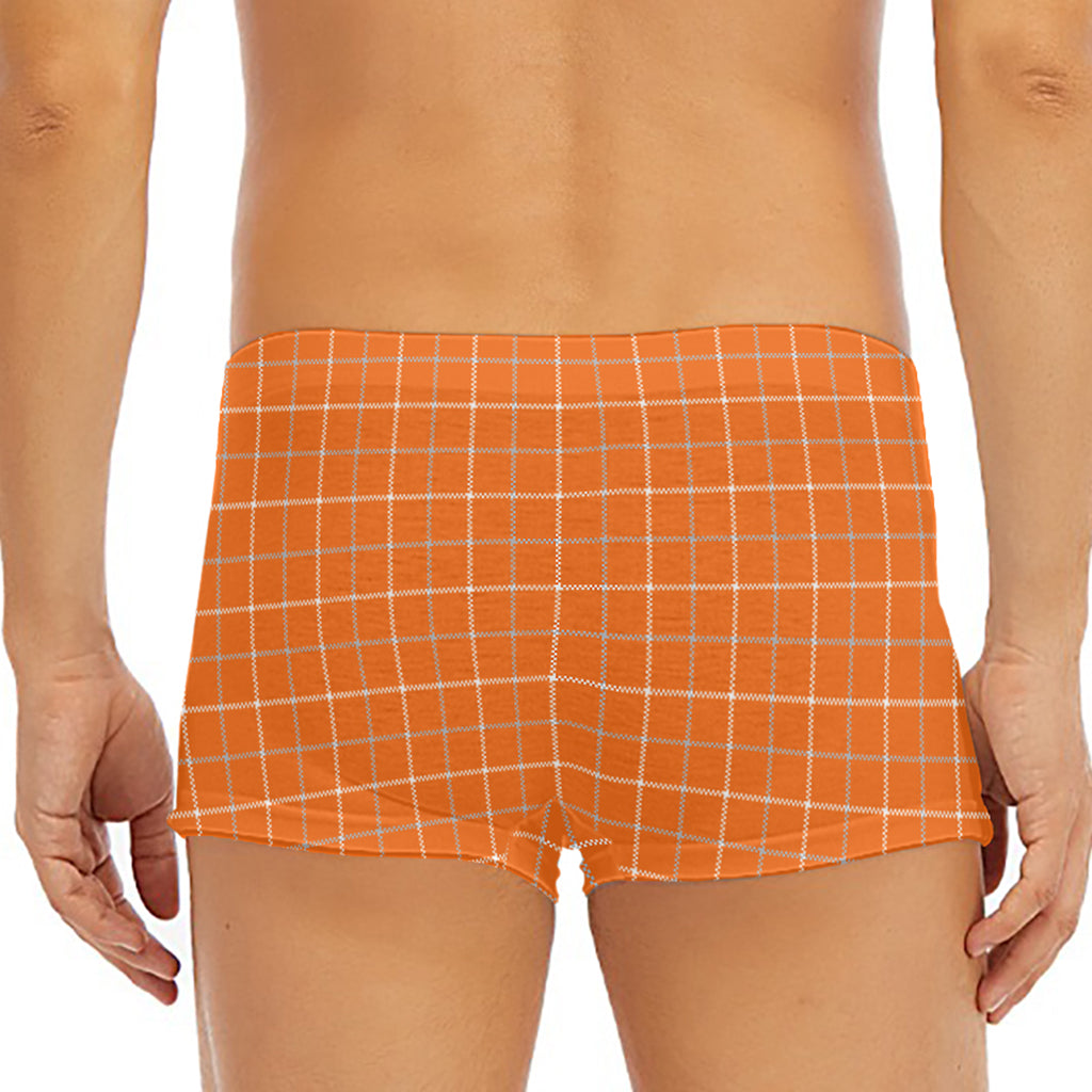 Orange Tattersall Pattern Print Men's Short Boxer Briefs