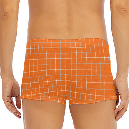 Orange Tattersall Pattern Print Men's Short Boxer Briefs
