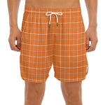 Orange Tattersall Pattern Print Men's Split Running Shorts