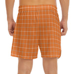 Orange Tattersall Pattern Print Men's Split Running Shorts