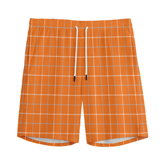 Orange Tattersall Pattern Print Men's Sports Shorts