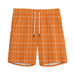 Orange Tattersall Pattern Print Men's Sports Shorts