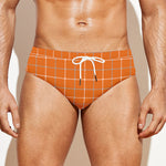 Orange Tattersall Pattern Print Men's Swim Briefs