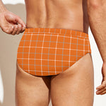 Orange Tattersall Pattern Print Men's Swim Briefs