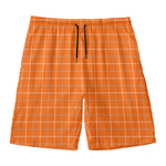 Orange Tattersall Pattern Print Men's Swim Trunks