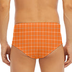 Orange Tattersall Pattern Print Men's Triangle Swim Briefs