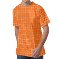Orange Tattersall Pattern Print Men's Velvet T-Shirt
