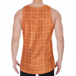 Orange Tattersall Pattern Print Men's Velvet Tank Top