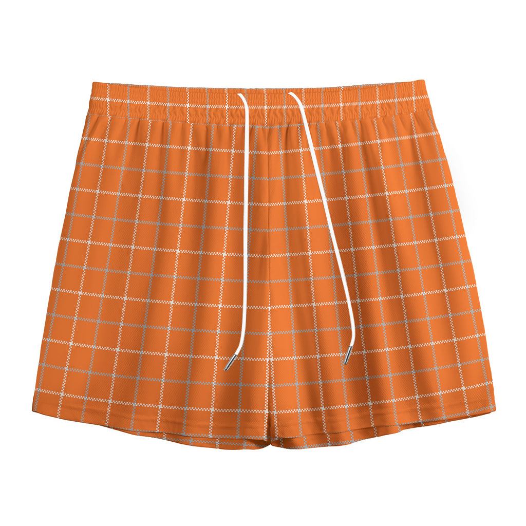 Orange Tattersall Pattern Print Mesh Shorts