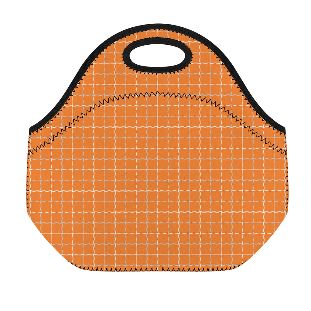 Orange Tattersall Pattern Print Neoprene Lunch Bag