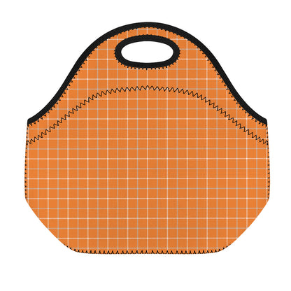 Orange Tattersall Pattern Print Neoprene Lunch Bag