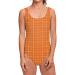 Orange Tattersall Pattern Print One Piece Swimsuit