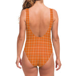 Orange Tattersall Pattern Print One Piece Swimsuit